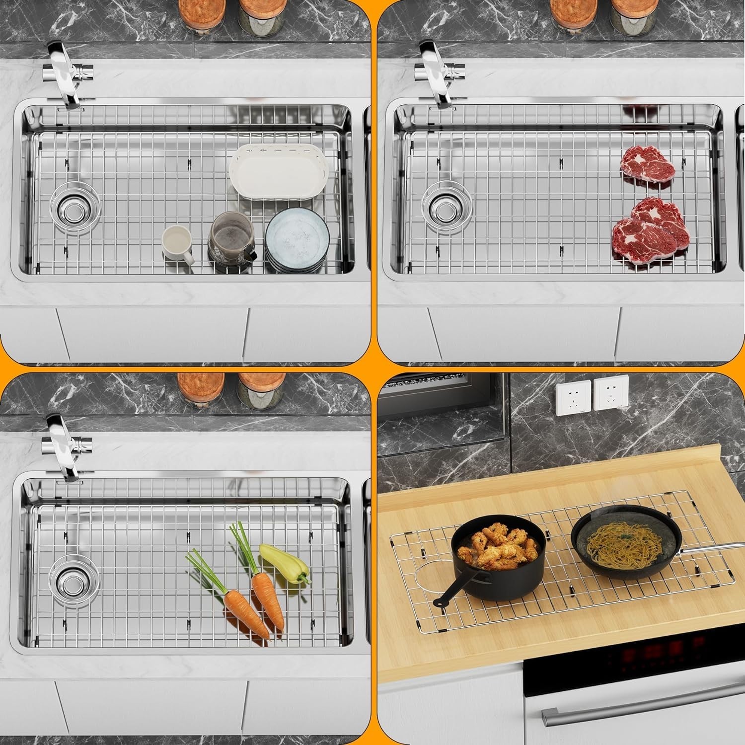 Large Sink Protector for Kitchen Sink,Metal Sink Rack 28.8″ X 14.8″,Stainless…