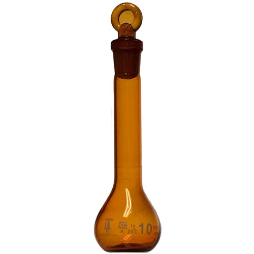 10ml Amber Volumetric Flask, w/ Stopper, Karter Scientific 253B2 (Pack 10)