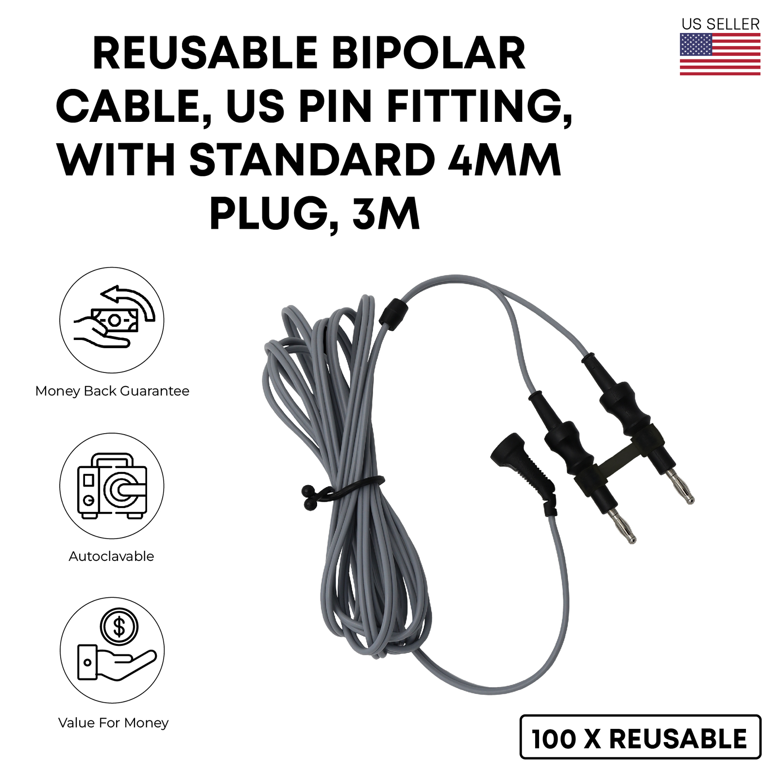 American Bipolar Forceps Silicon Cord 3 Metres Length Reusable Best quality- US