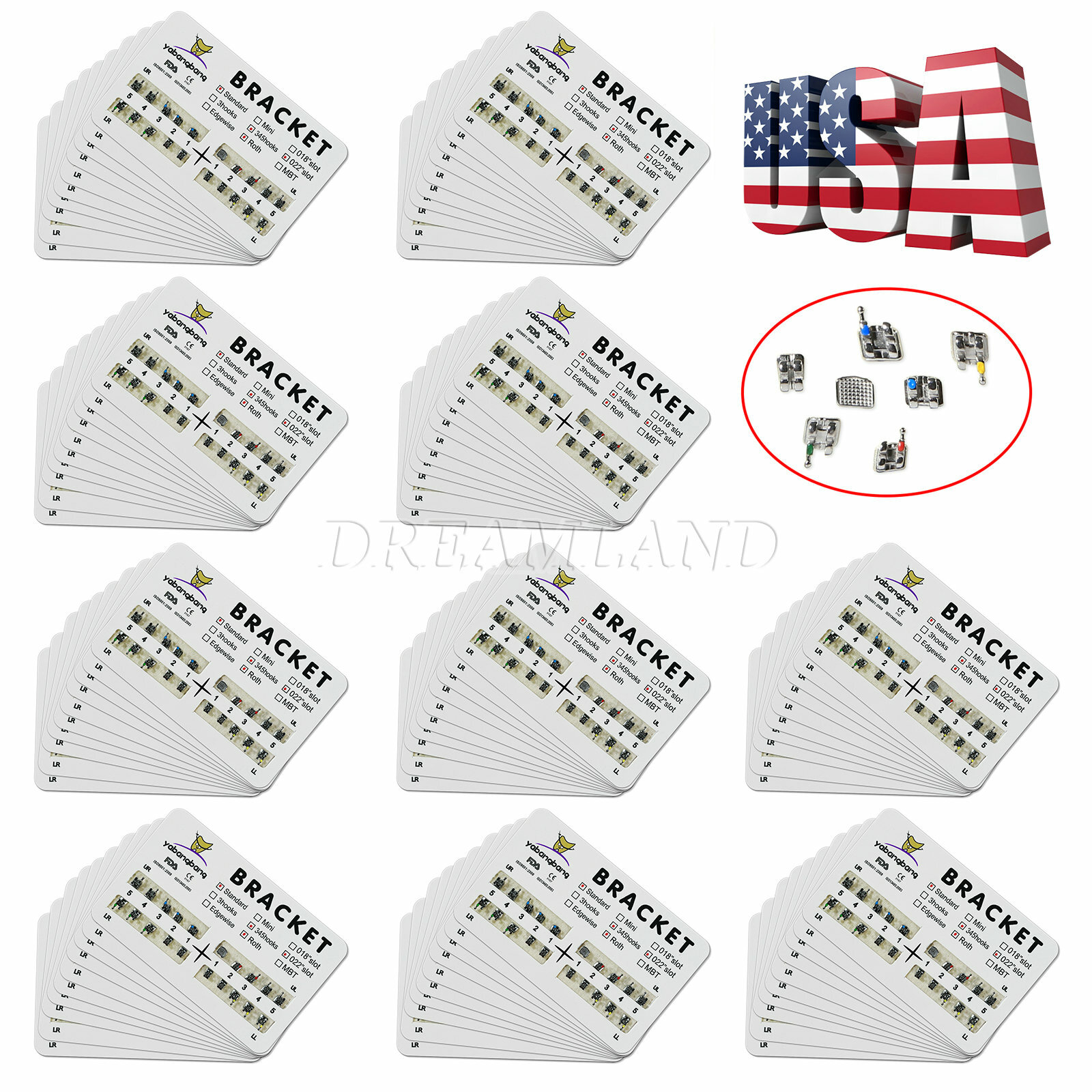 Yabangbang Dental Ortho Brackets Braces Mini/Standard MBT/Roth 022/018 Hooks 345