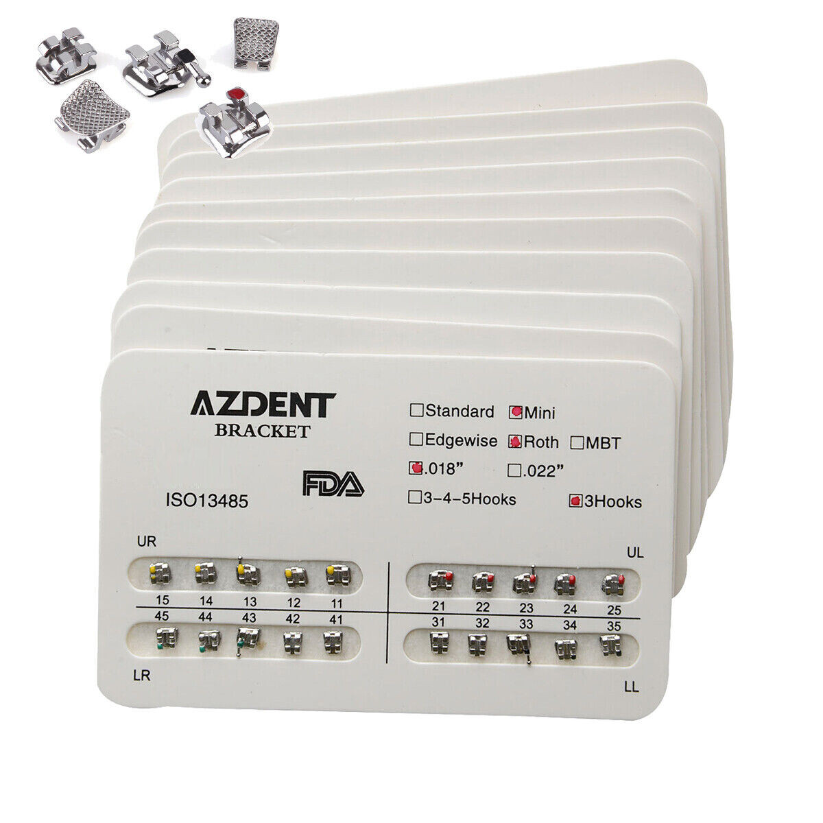 10Pack AZDENT Dental Ortho Brackets Mini/Standard MBT/Roth 022/018 Hooks 3-4-5