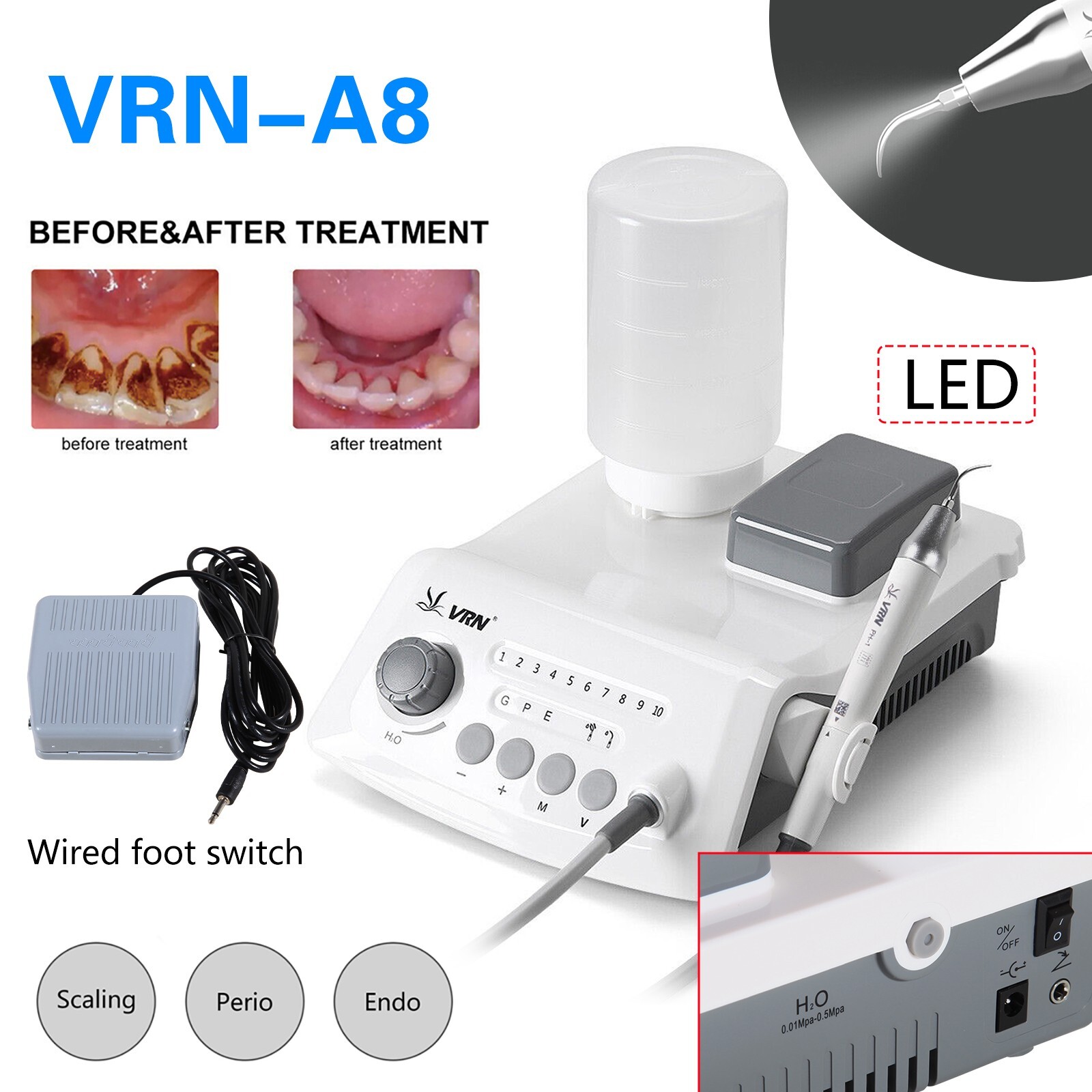 Dental Digital Control Ultrasonic Scaler LED Detachable Handpiece VRNA8 High-end