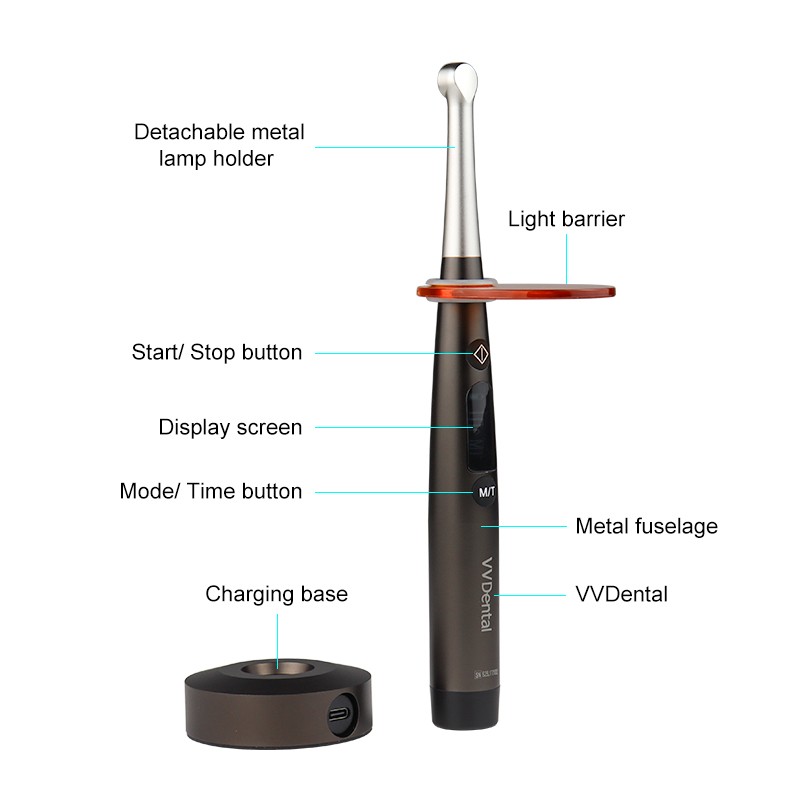 1 Second Dental Cordless Wireless LED Resin Cure Curing Light Lamp Tool 3100mw