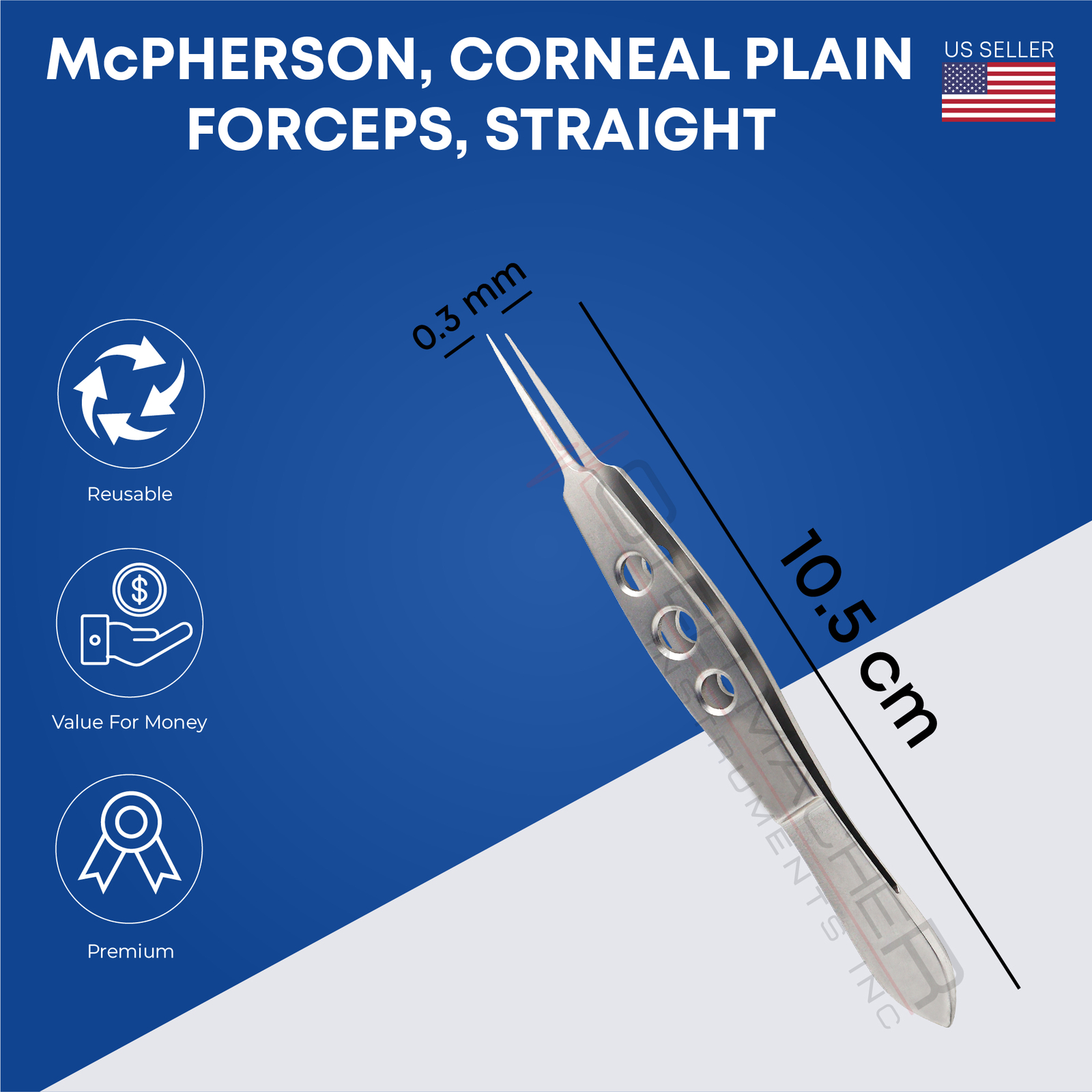 McPherson Corneal Plain Forceps Straight Tweezer Ophthalmic Surgery Tool 10.5 cm