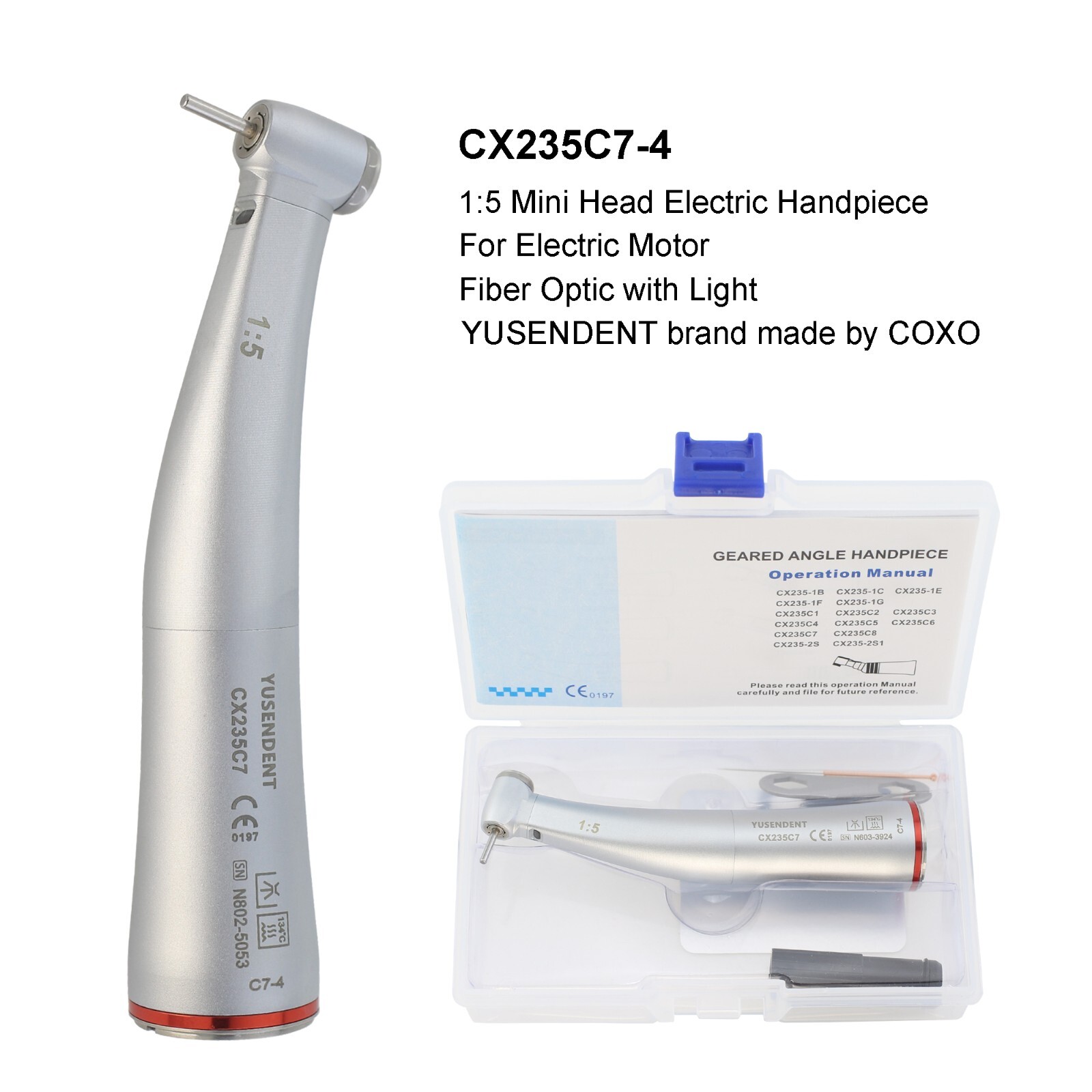 COXO Dental Electric Handpiece Contra Angle 1:1 1:5 45° Surgical Fiber Optic LED