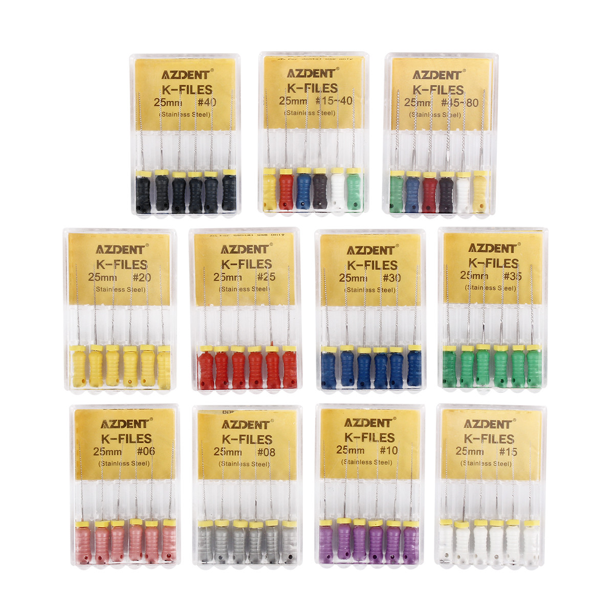 Dental Endo Root Canal Files Stainless Steel K-Files Hand Use 25/21mm AZDENT