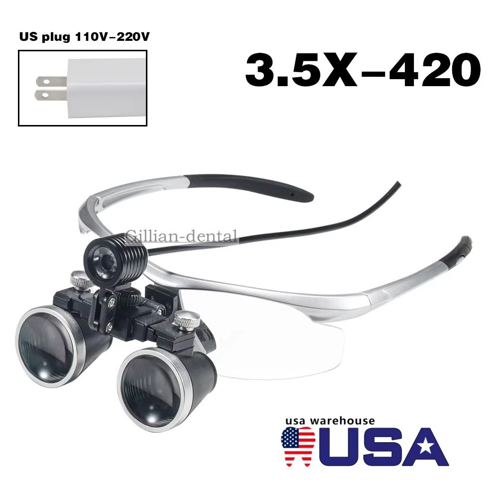 3.5X Dental Surgical Medical Loupe Magnifier Binocular w LED Headlight US Plug