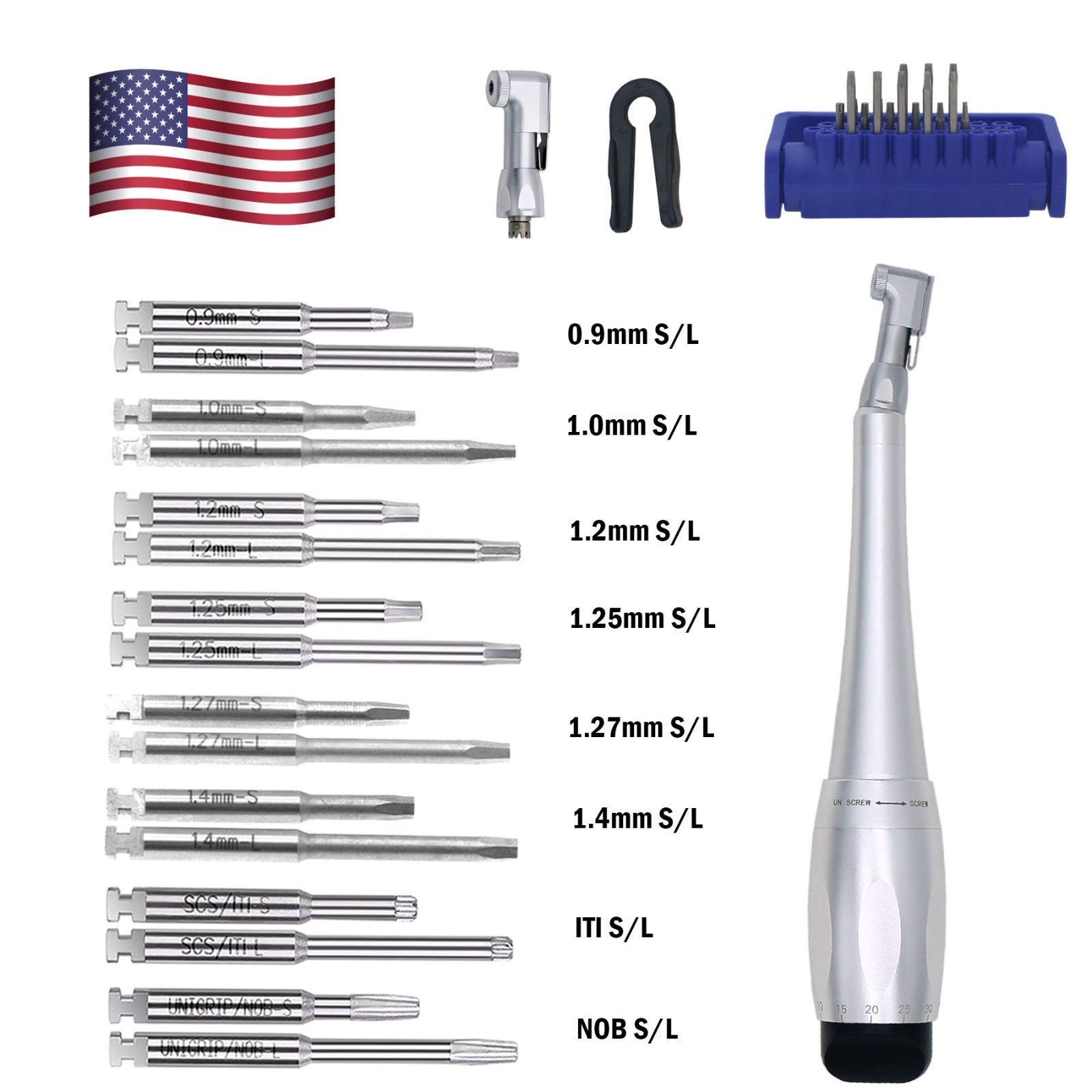 US Dental Torque Wrench Universal Implant Wrench Contra Angle 16 Drivers Wrench