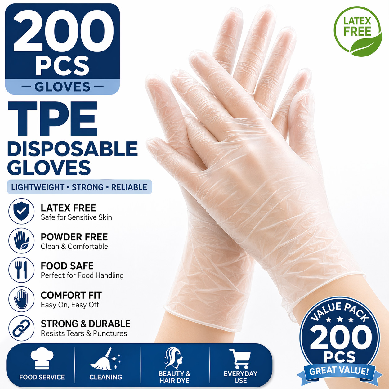 TPE Disposable Gloves Clear Food Safe Powder Free Latex Free Plastic Gloves