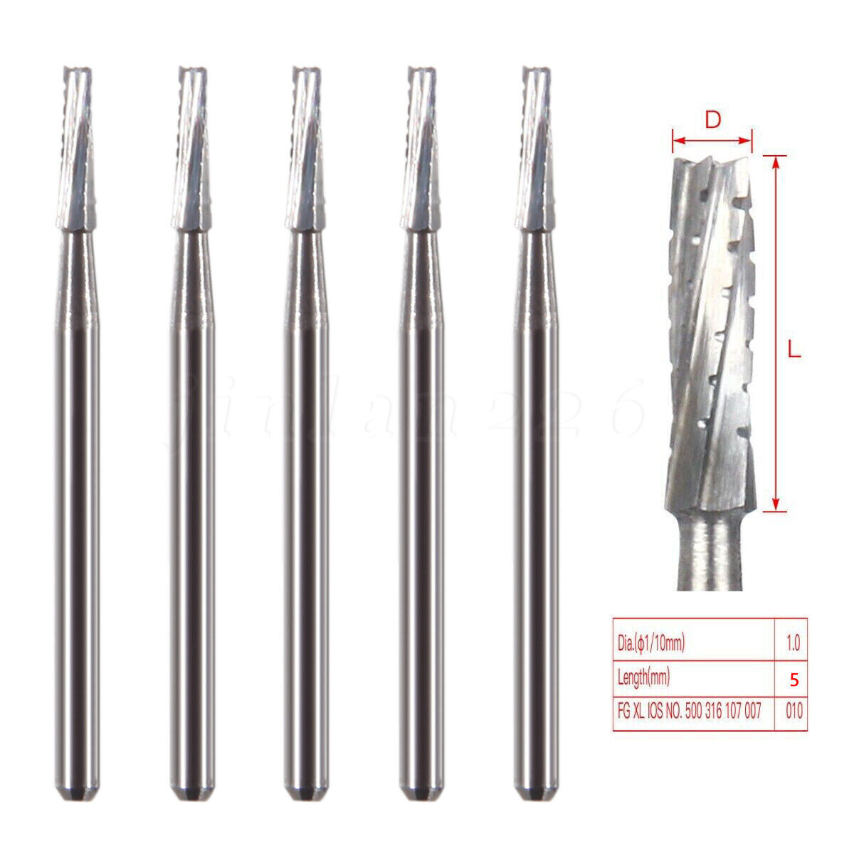 5PCS /caja FGOS dental quirúrgico carburo fresas longitud 25 mm FG-557XL