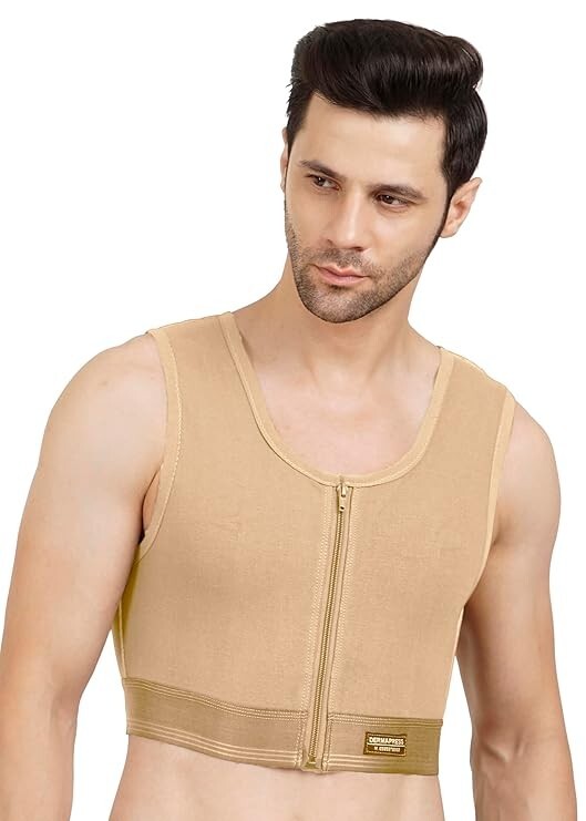 Dermapress Gynecomastia Short Vest || MICROPOLY FABRIC || Front Zip and Hook