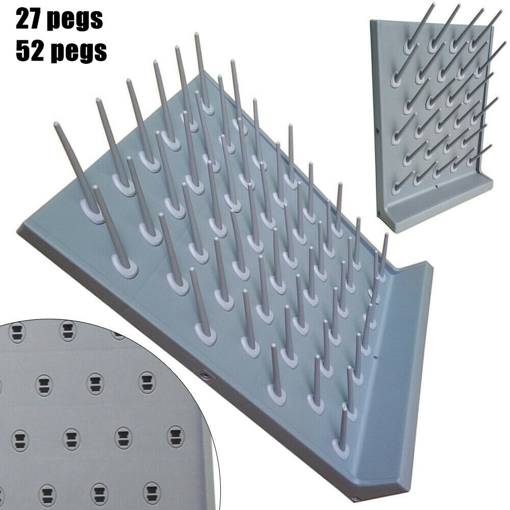 2PCs Lab Supply Wall Desk Drying Rack 52 pegs/27 Pegs Cleaning Equipment Grey PP