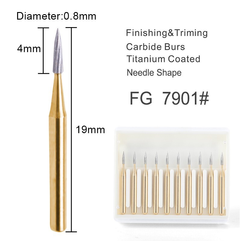 AZDDental Tungsten Carbide Gold Burs Trimming & Finishing FG 7901/7902/7408