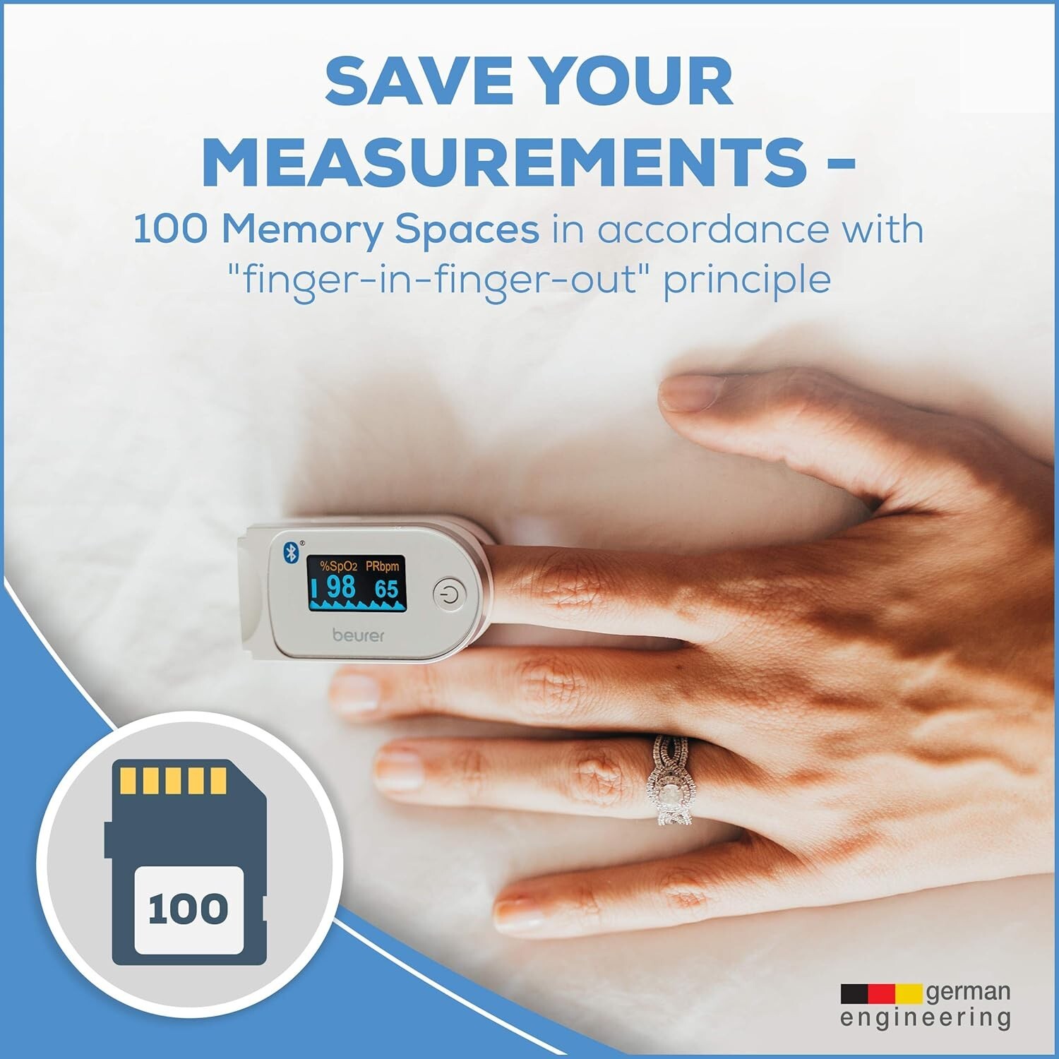 Beurer PO 60 Digital Pulse Oximeter with Bluetooth Blood Oxygen Saturation Count