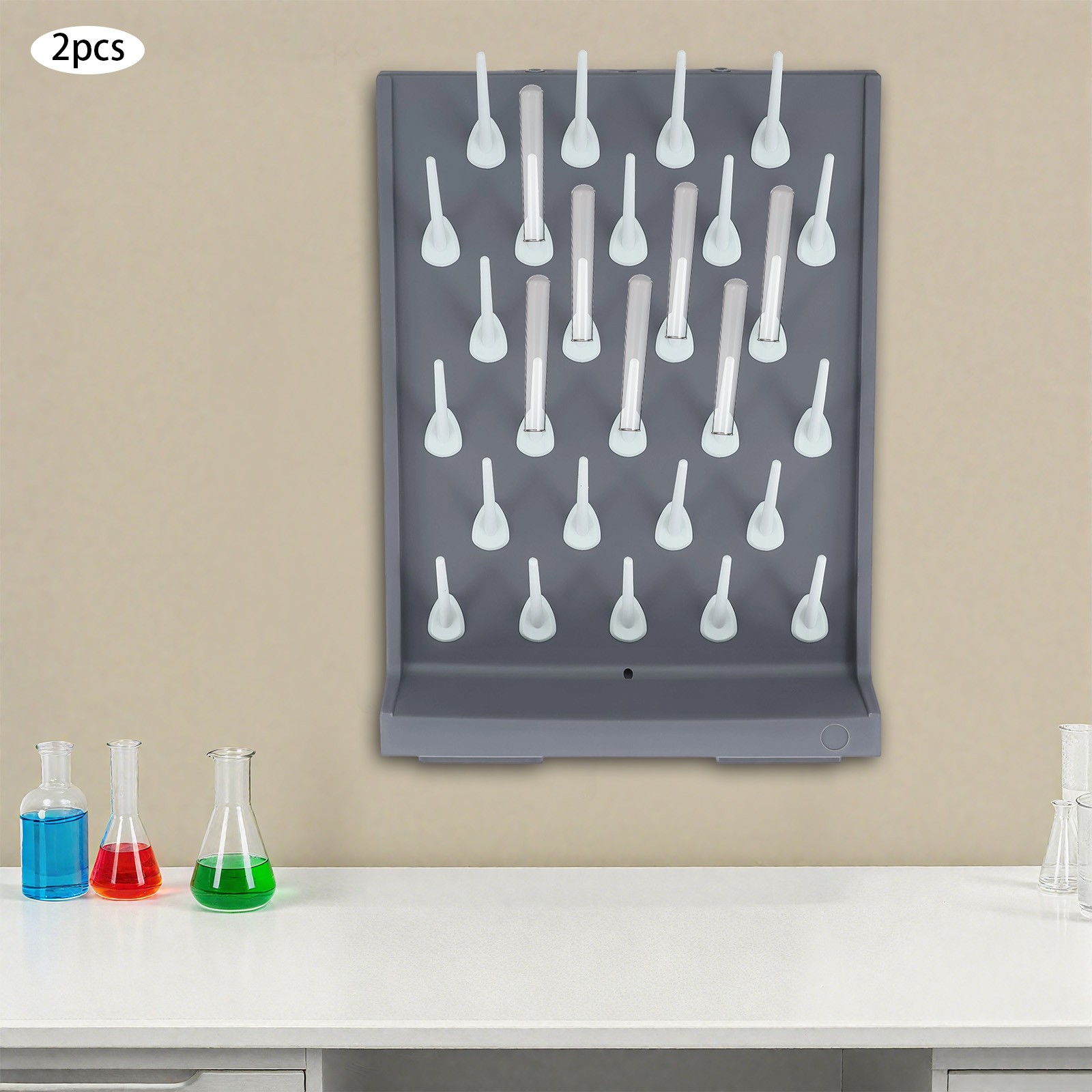 2PCs Lab Supply Wall Desk Drying Rack 52 pegs/27 Pegs Cleaning Equipment Grey PP