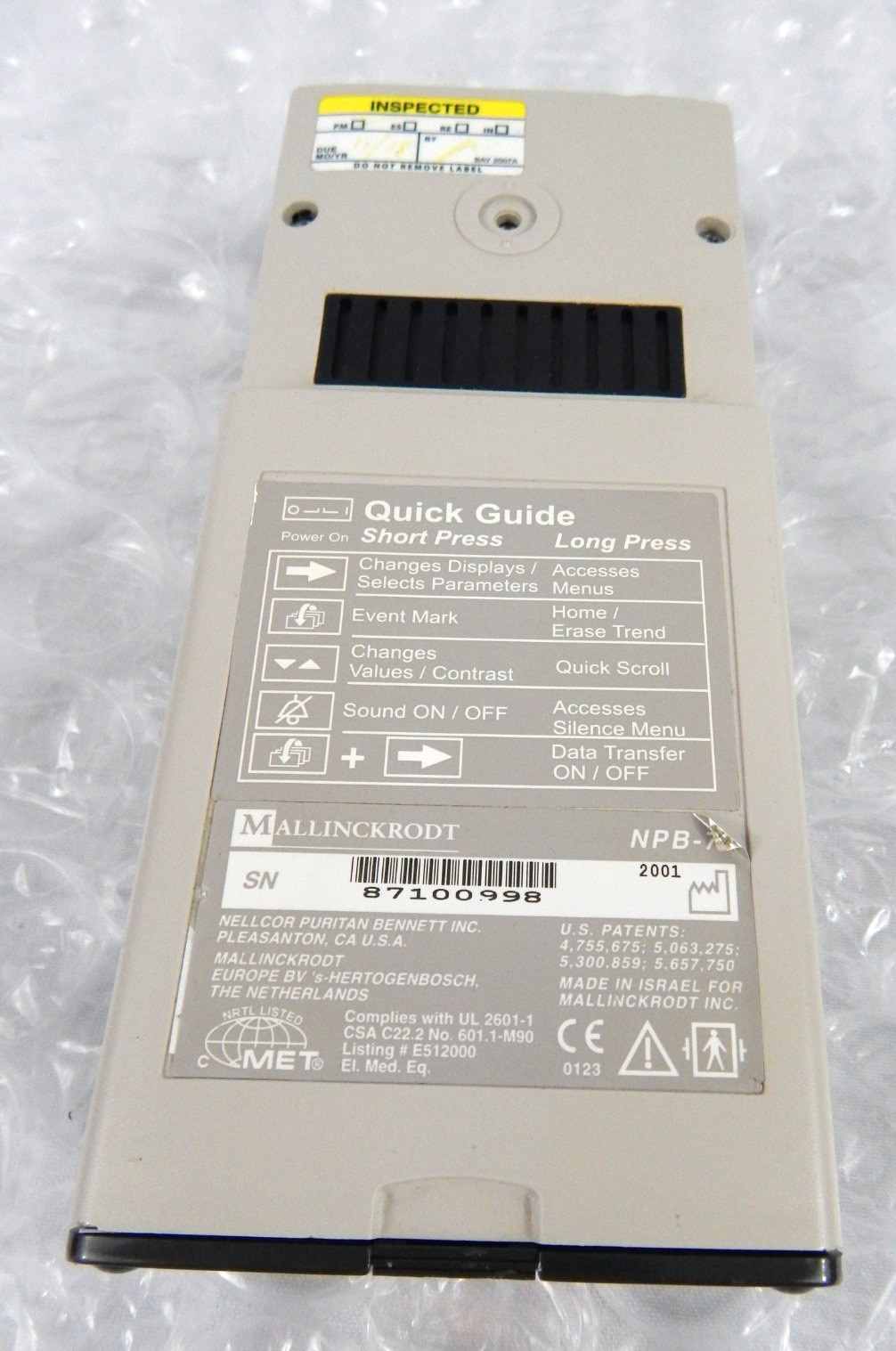 NELLCORE NPB-70 CAPNOGRAPH PATIENT MONITOR S/N 998
