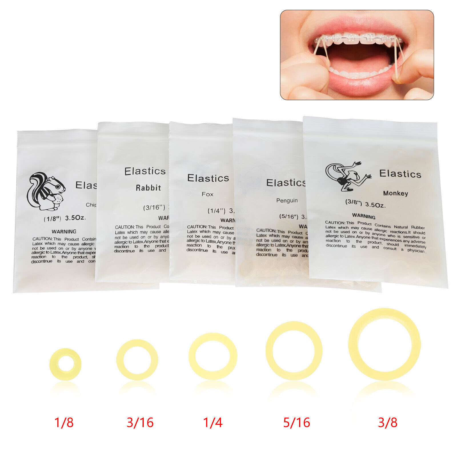 100x Dental Ortho Elastics Latex Braces Orthodontic Rubber Bands 3.5,5.0,6.5 OZ