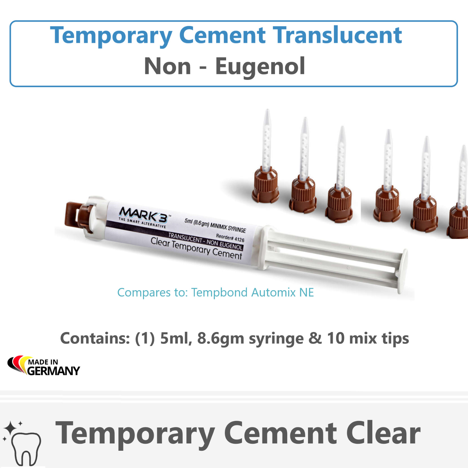 Temporary Cement Translucent NE Automix Syringe 5ml (8.6gm & 10 tips) Tempbond
