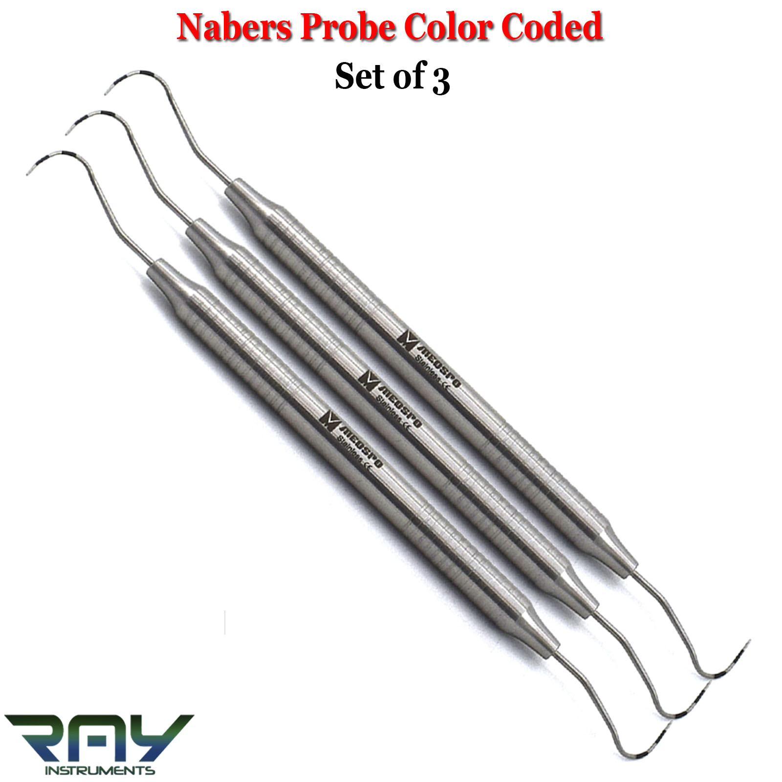 3Pcs Nabers Probe #2N Color Coded Dental Periodontal Buccal Furcation Accessing