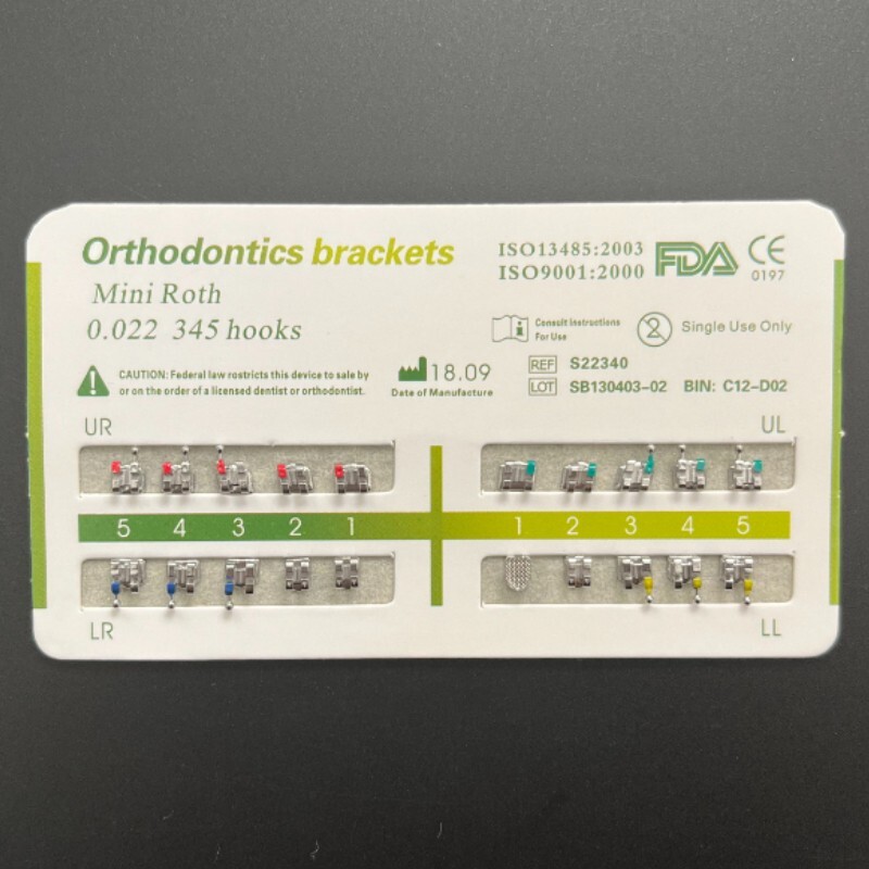 10Sets Dental Ortho Metal Brackets Mini Roth/MBT 022/018 345 hooks Mesh Base
