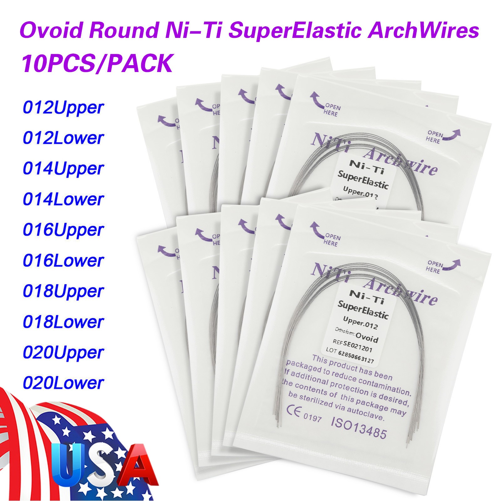 10 Packs/100pcs Dental Ortho Super Elastic Niti Round Arch Wire Ovoid Form