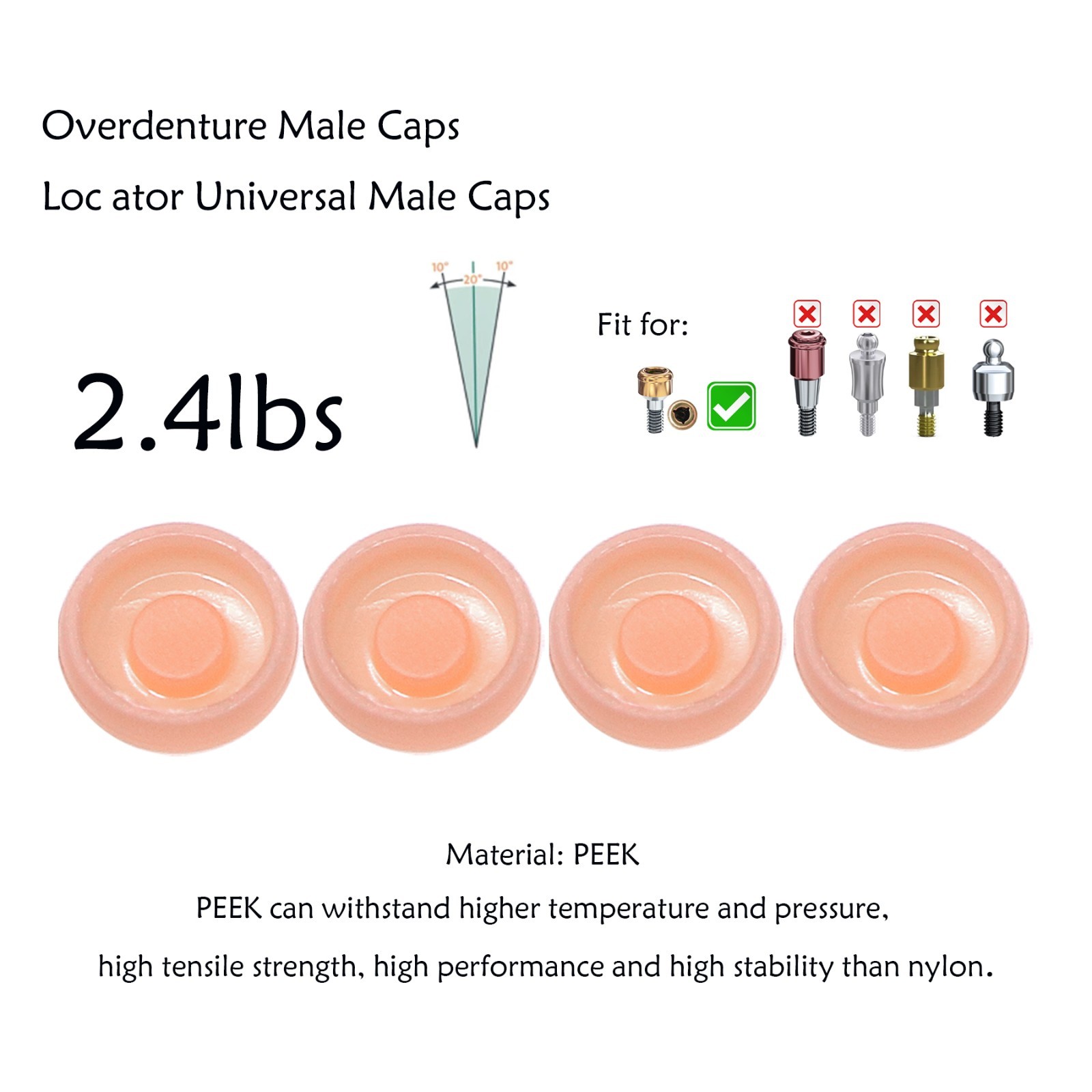 Dental Overdenture Locator Implant Abutment Retention male Cap processing Insert