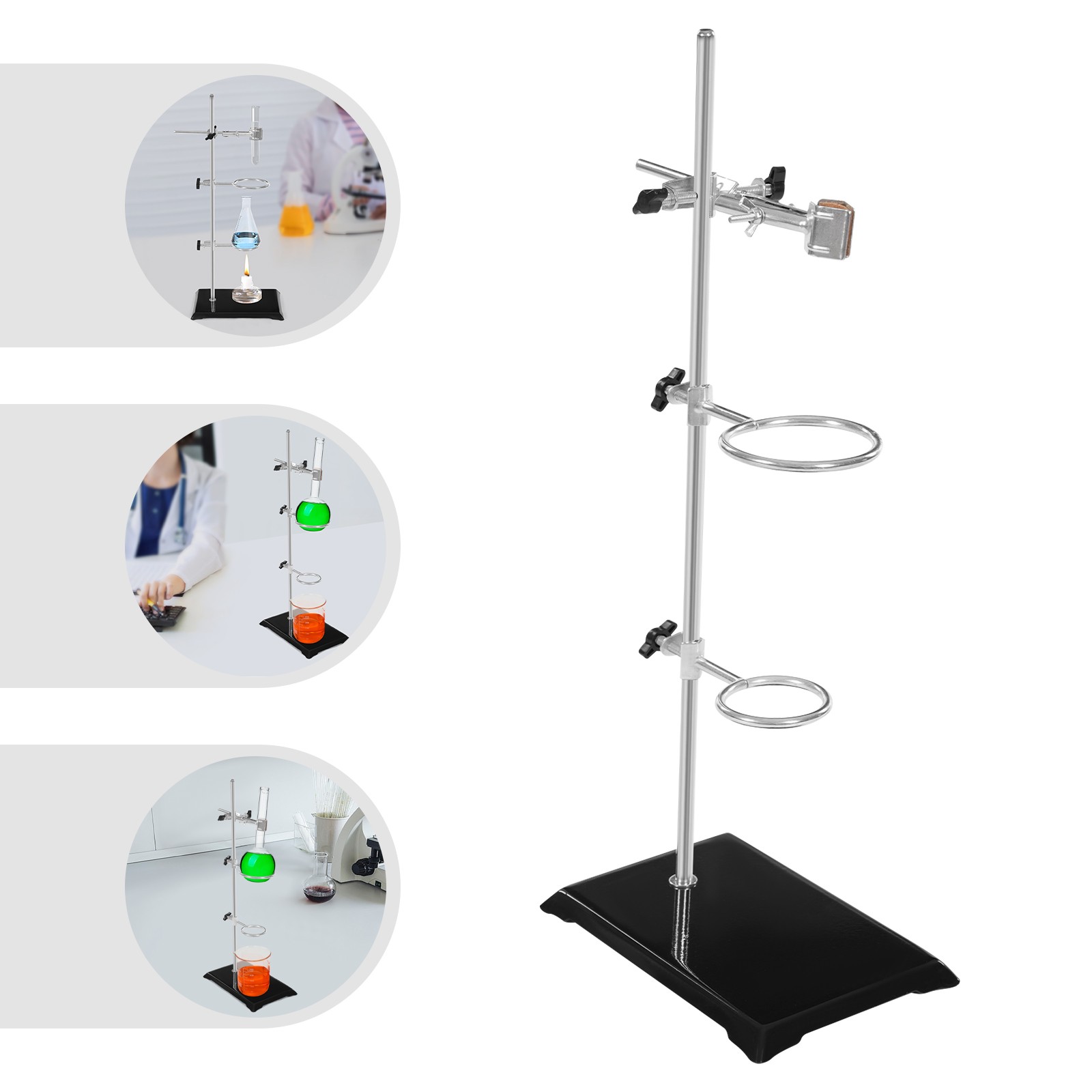 Lab Iron Stand Clamp Ring Set – 50cm Support Holder for Chemistry Experiments