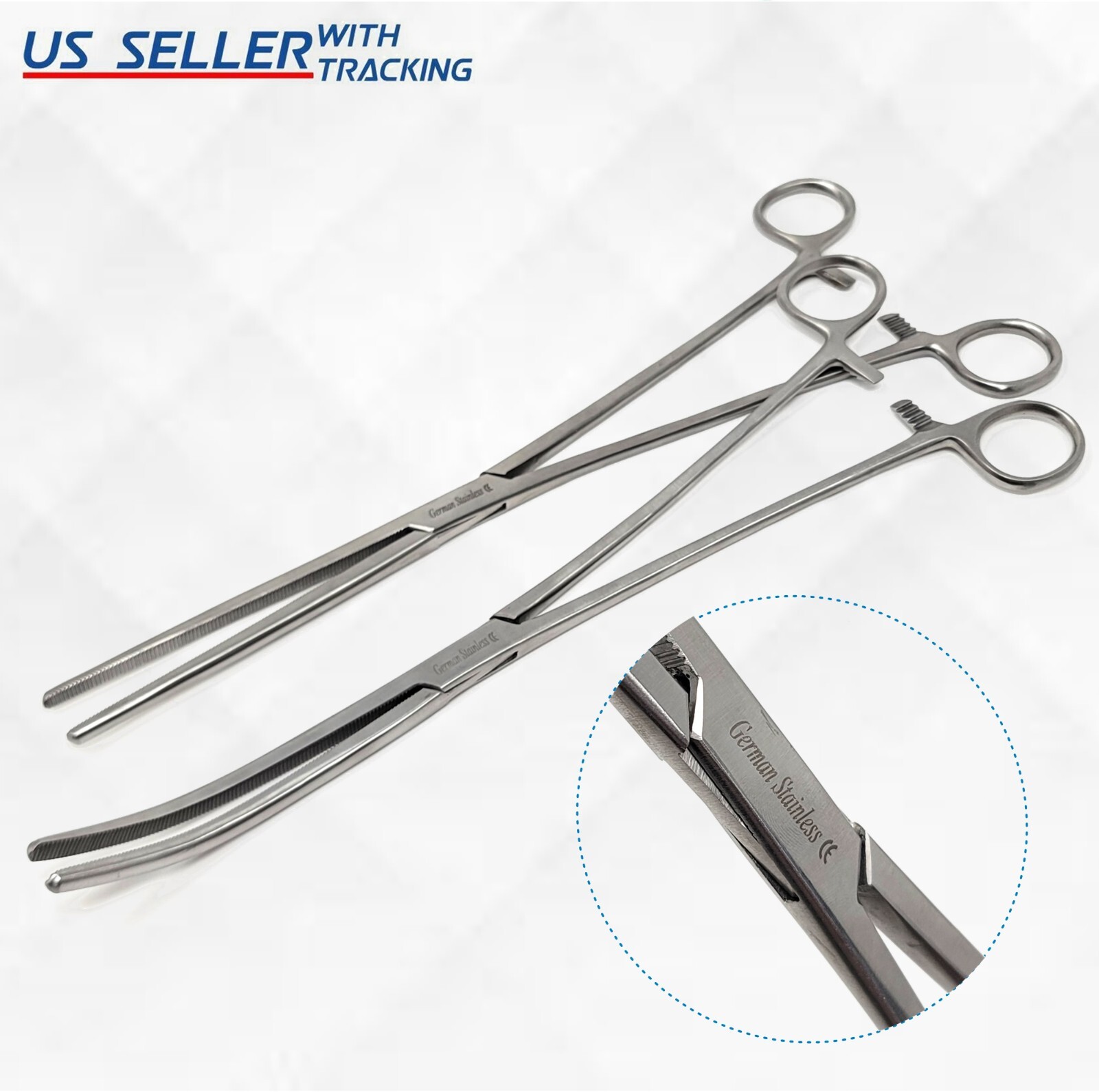 Set of 2 Pean Rochester Hemostat Forceps 12″ Straight & Curved German Grade