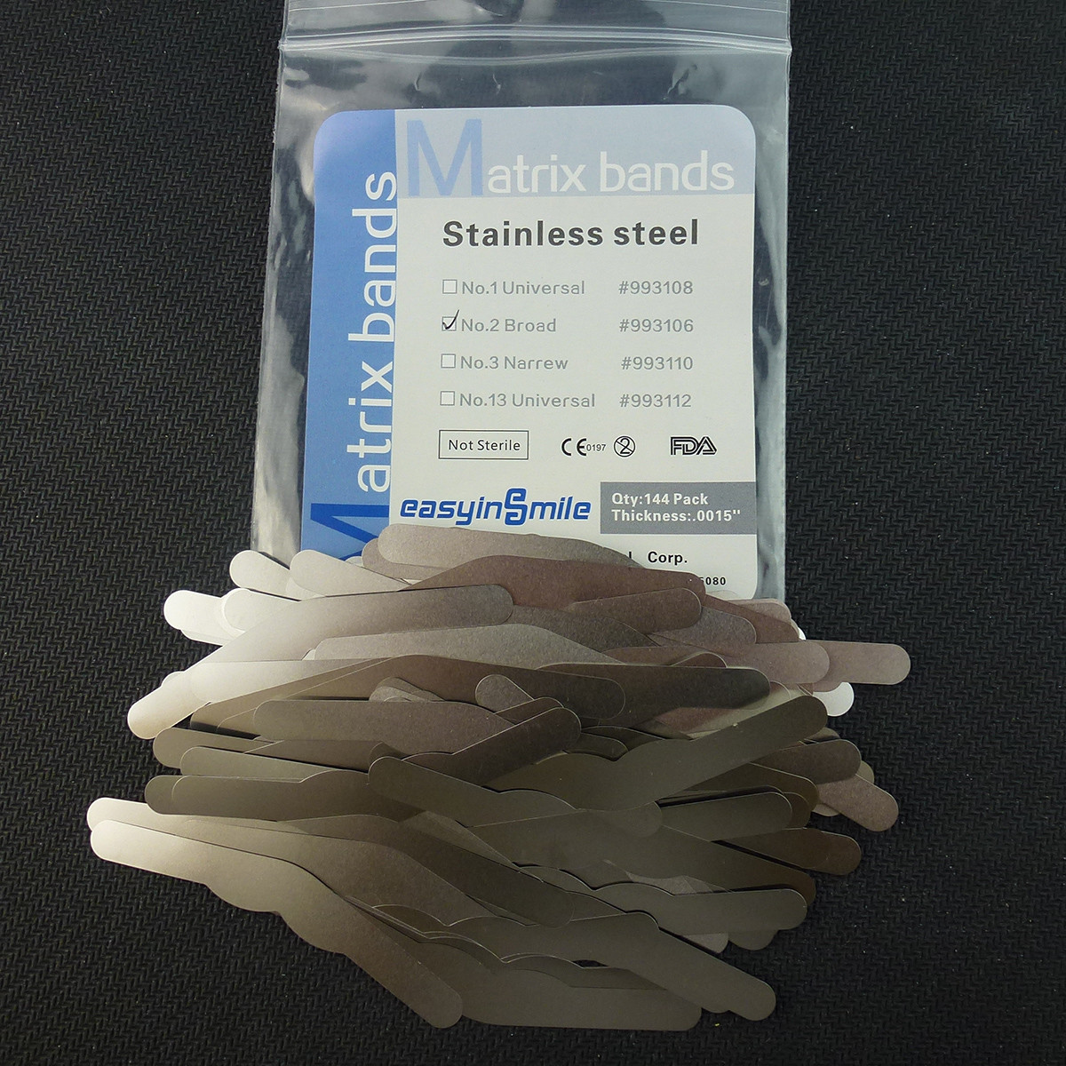 144X EASYINSMILE Dental Tofflemire Stainless Steel Matrix Bands0.015’0.04mm #1-4