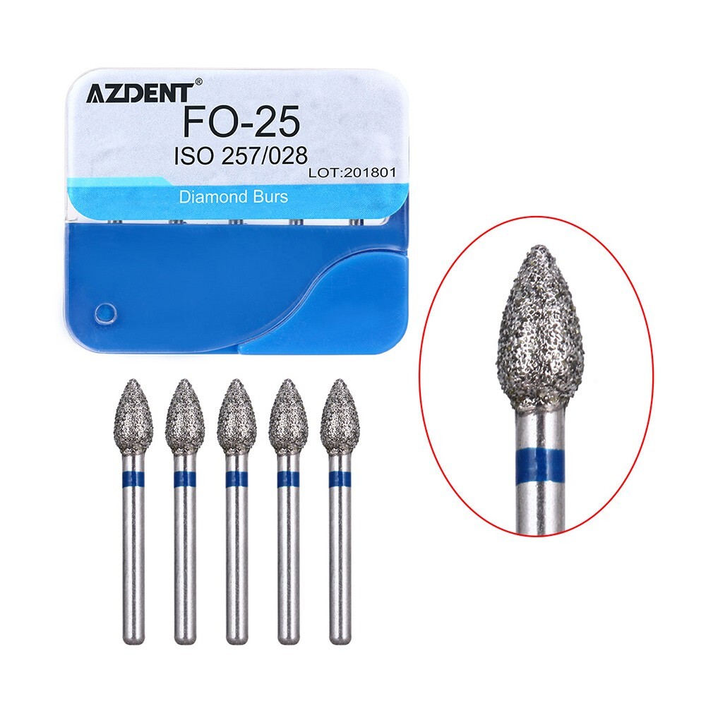 100Pcs AZDENT Dental Diamond Burs High Speed Handpiece Friction Grip 20 Types