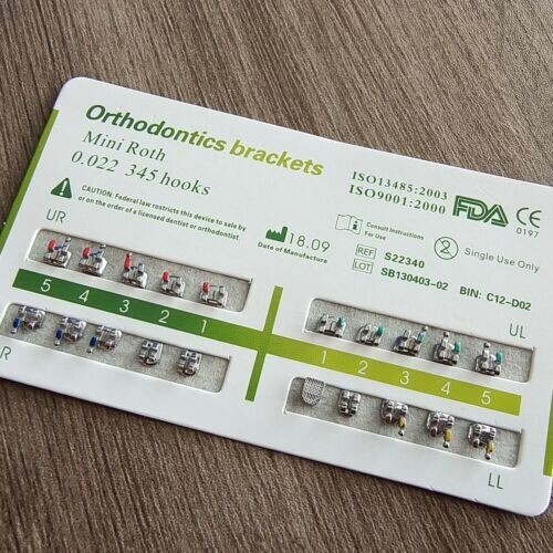 Dental Orthodontic Metal Brackets Mini Roth 022 345 hooks Mesh Base