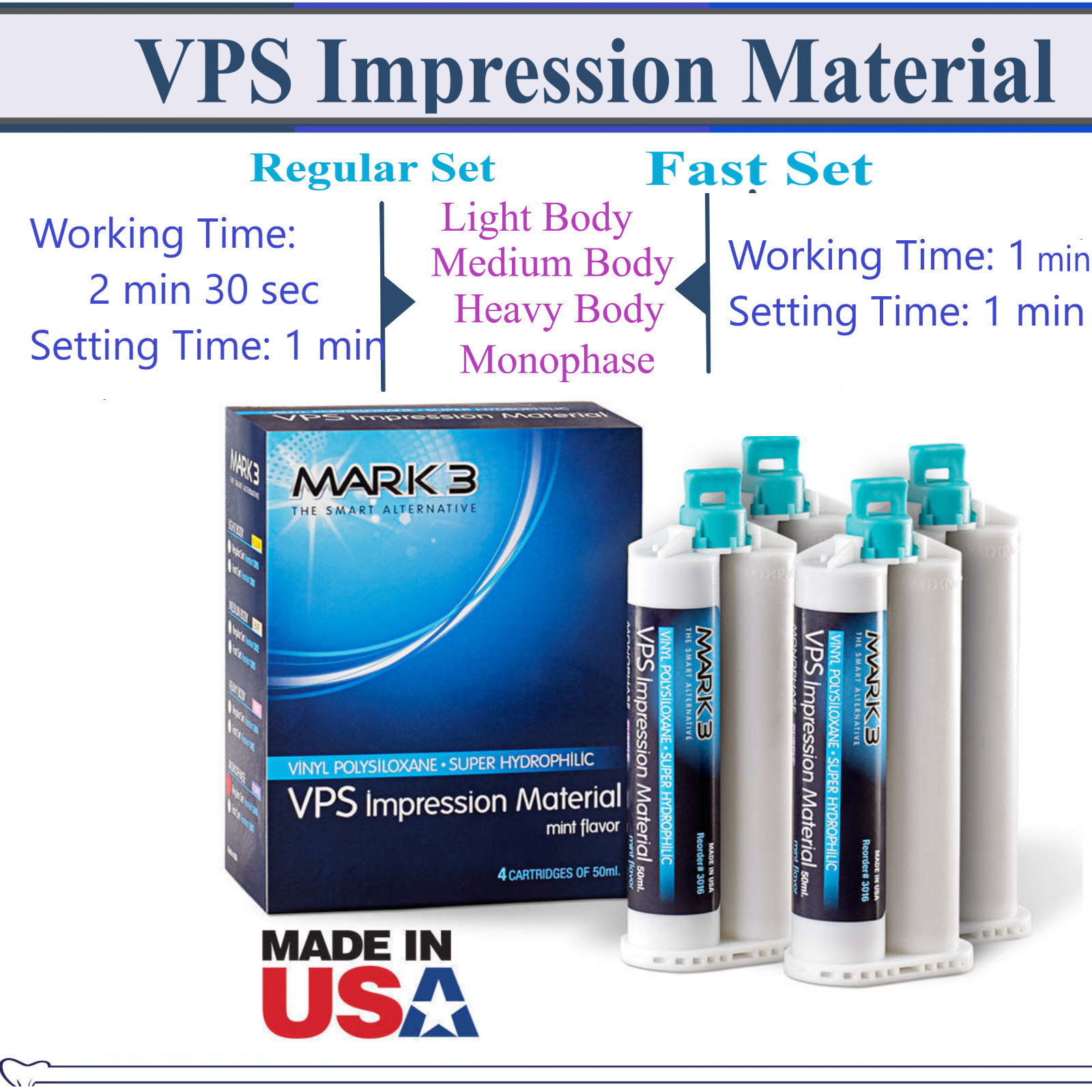 MARK3 Heavy Body Fast Set VPS Impression Material Medium Body Regular Set 50Ml