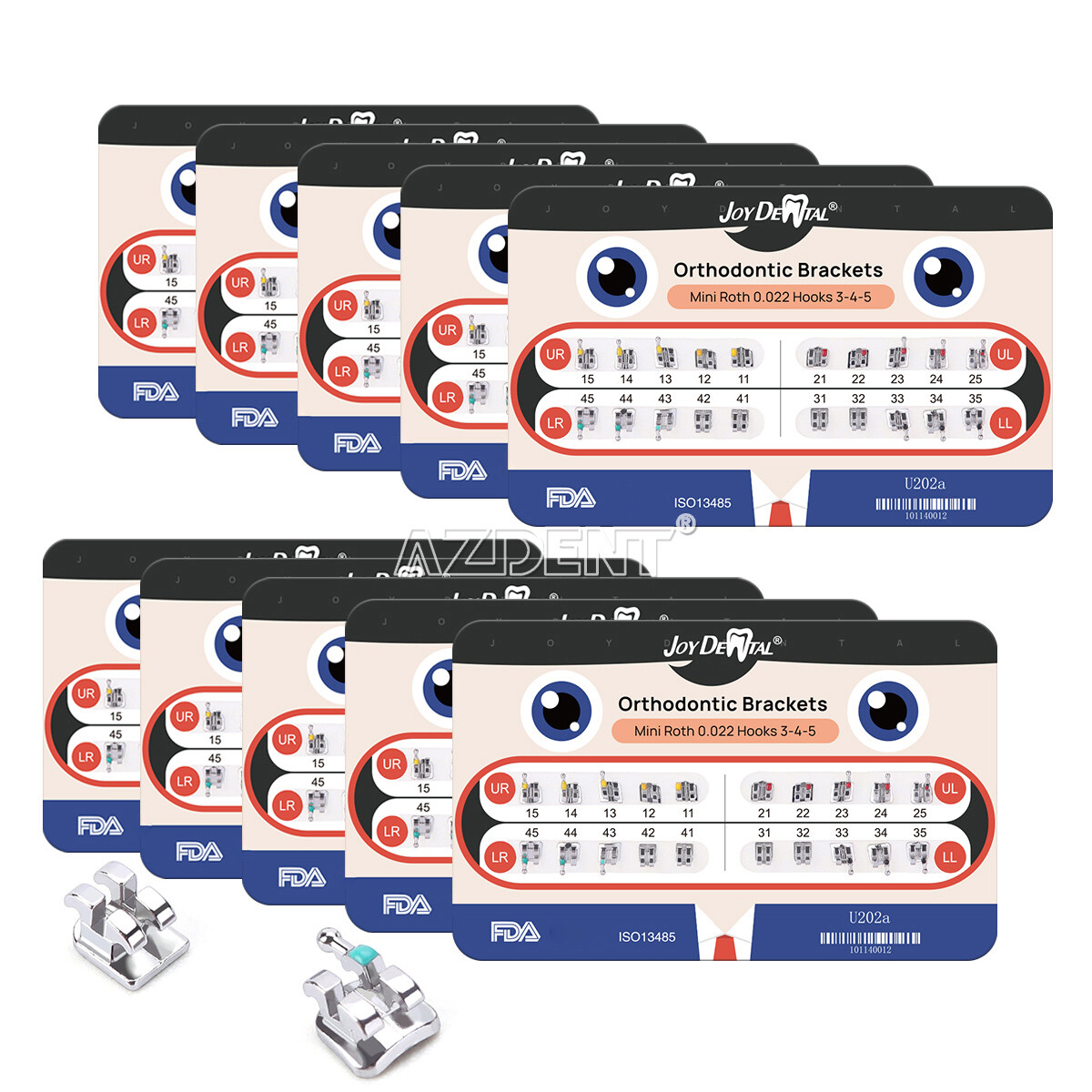 AZDENT Dental Orthodontic Bracket Braces Mini Slot MBT Roth .022/.018 Hooks 345