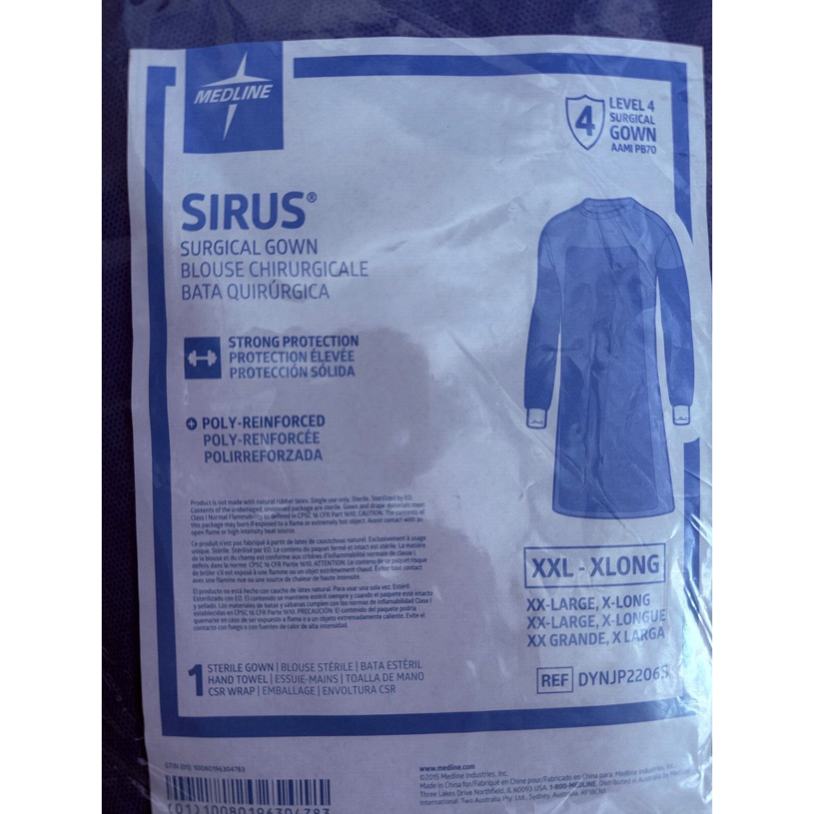 Medline SIRUS Surgical Gown Level 4 Size: XXLARGE-XLONG DYNJP2206S