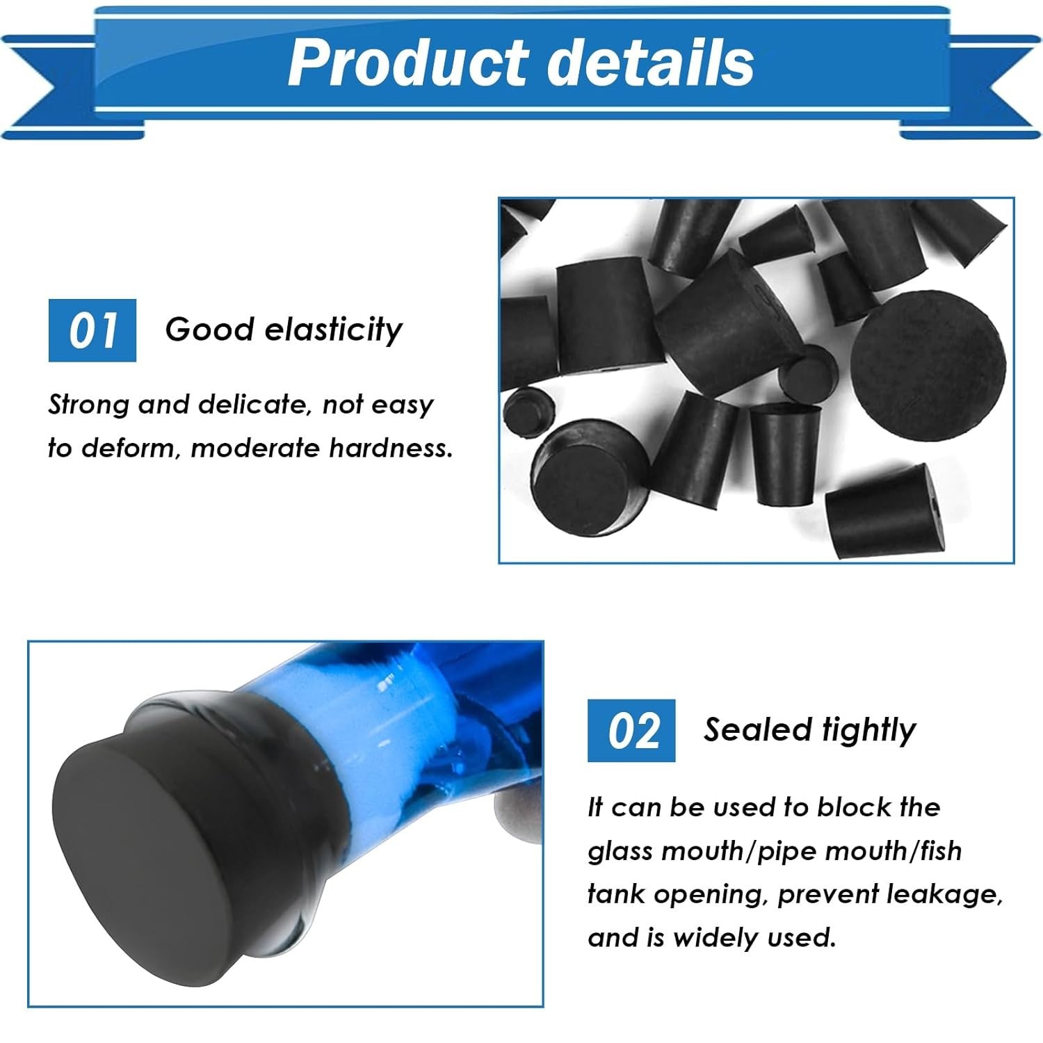 24Pcs Rubber Stoppers Assorted Sizes #000-8 Solid Lab Bottle Plug Seal Kit