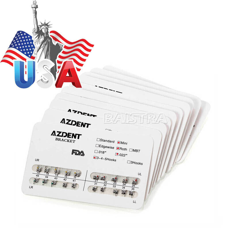 10 Packs AZDENT Dental Ortho Brackets Braces Metal Mini MBT/Roth.022 Hooks 345