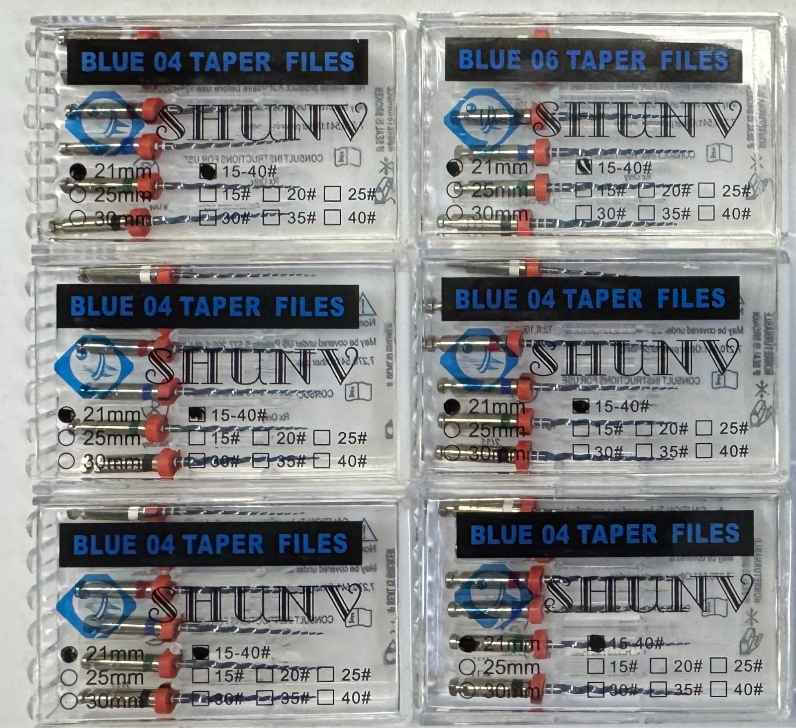 SHUNV #15-40 Dental 04 & 06 Blue Taper Rotary Files Root Canal 21mm ⭐LOT OF 36⭐