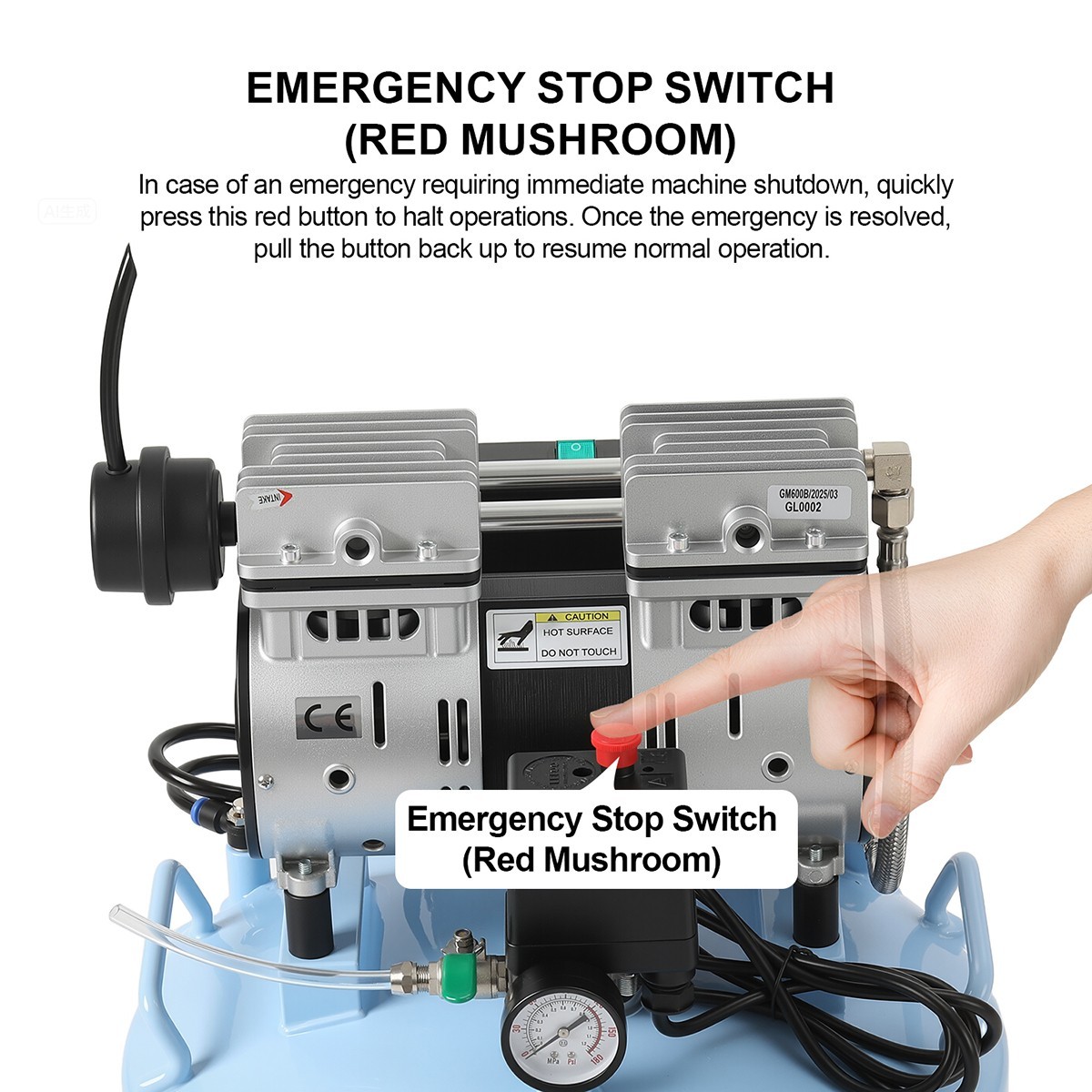 24L Portable Dental Air Compressor Oil Free Silent Air Pump 600W 118 L/min