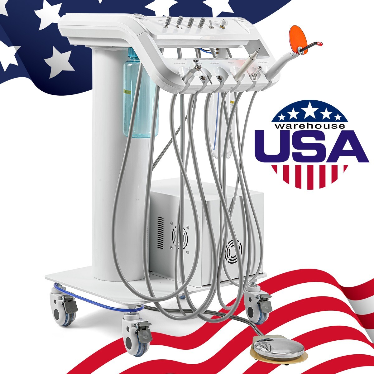 Portable Dental Delivery Unit with Air Compressor Rolling Trolley Treatment