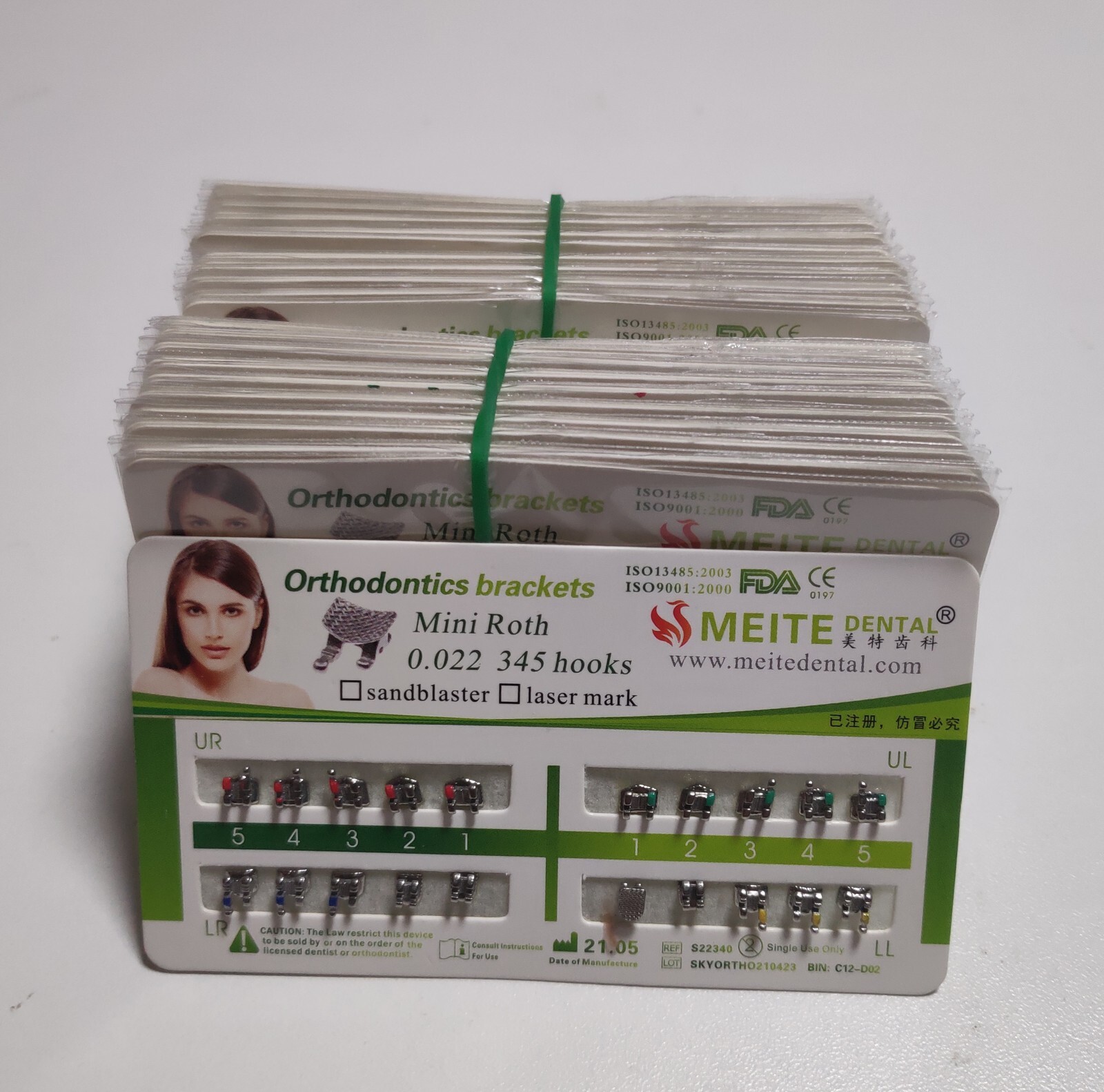 10Sets Dental Orthodontic Metal Brackets Mini Roth/MBT/Edgewise 022 345/no Hooks