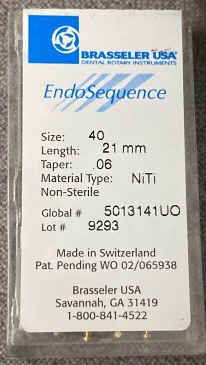 Brassler EndoSequence NiTi Size 40/Taper 06/Length 21mm Non-Sterile