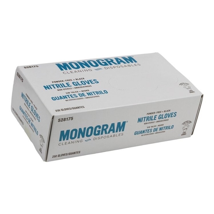 MONOGRAM NITRILE POWDER-FREE GLOVES LARGE BLACK 250 UNITS
