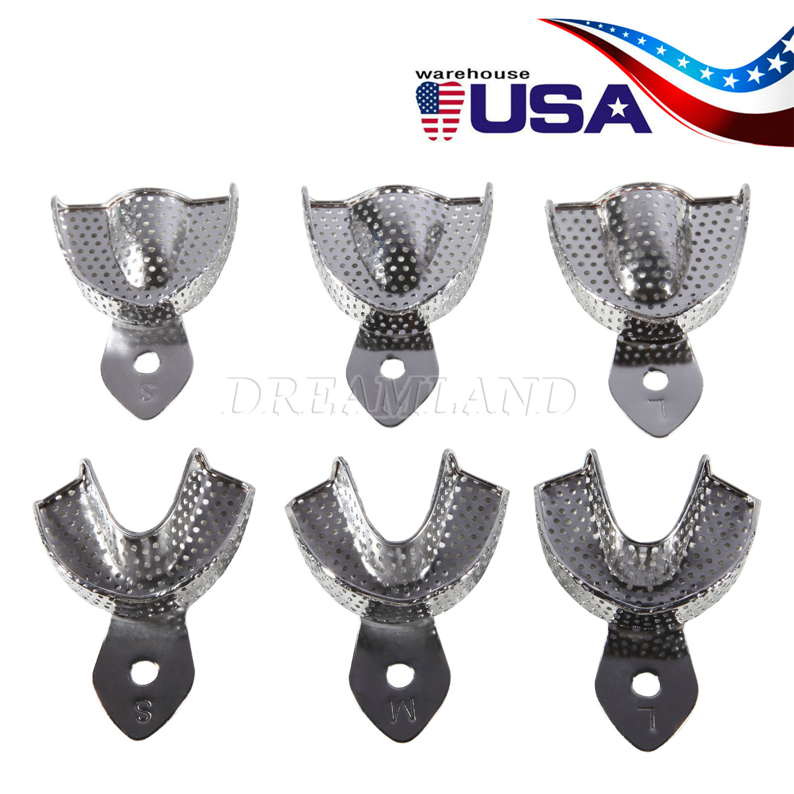 6 Pcs Perforated Metal Dental Impression Trays Set Edentulous Instruments CE