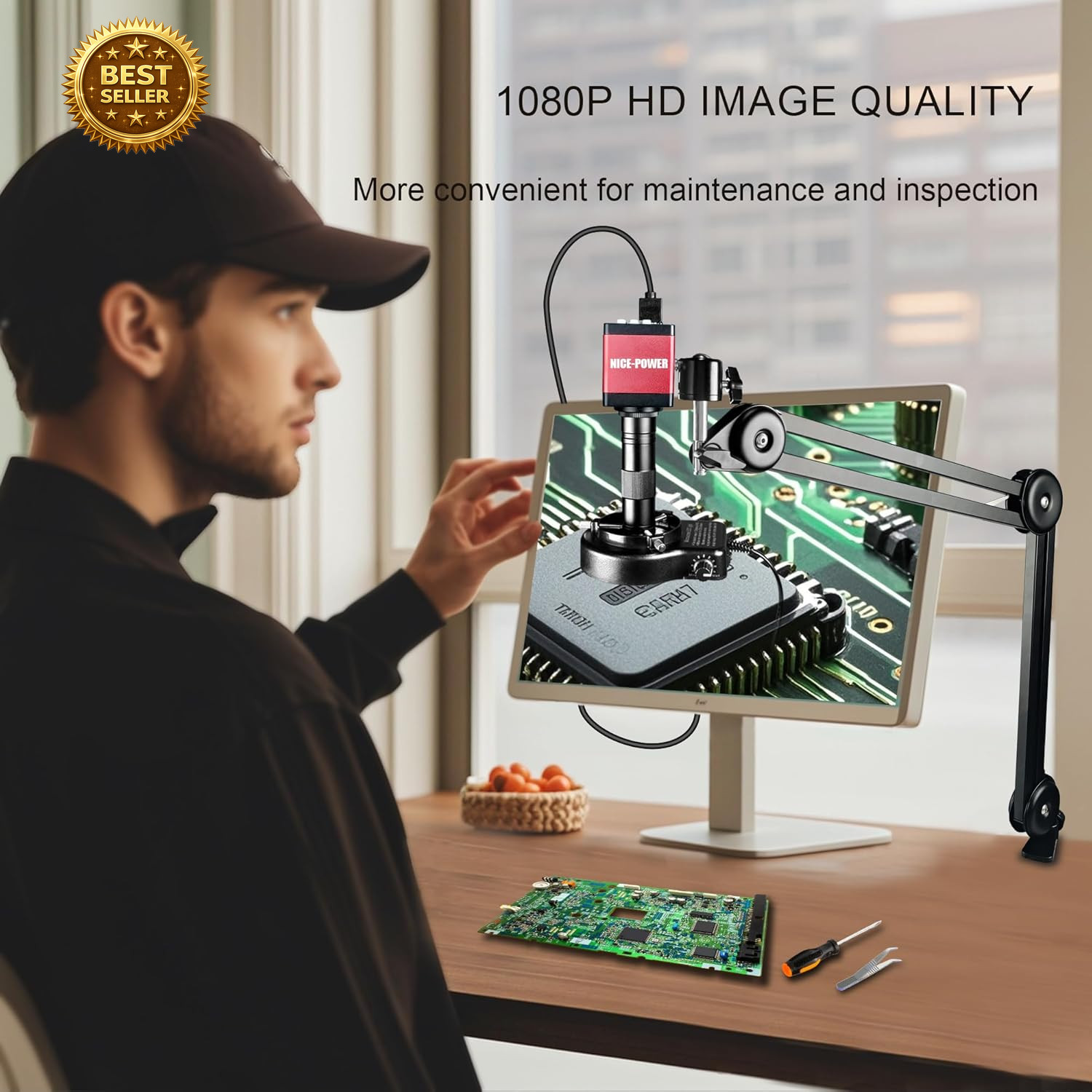Digital Microscope Camera, 13MP 1080P HDMI VGA Industrial Video Microscope, 150X