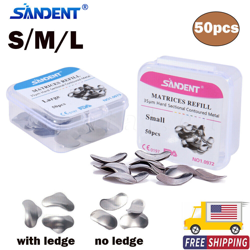 50 Pcs Dental Metal Matrices Matrix Band Sectional Contoured Refill S/M/L 35μm