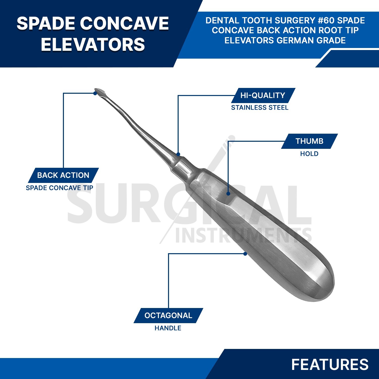 5 Pcs SPADE Concave Elevators Dental Surgical Instruments Stainless German Grade