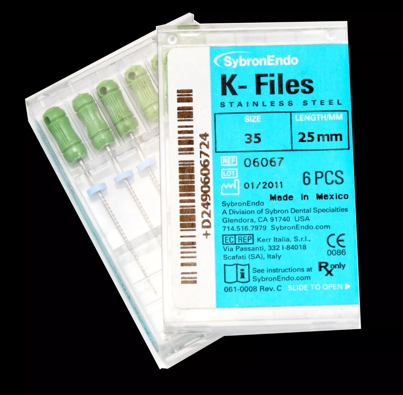 Kerr Sybron Endo Dental 25mm Stainless Steel K-files 6-file per box (all sizes)