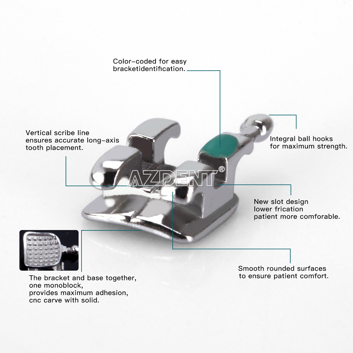 AZDENT ortodoncia brackets MIM Mini Roth/MBT 018/022 gancho 345 dental USA