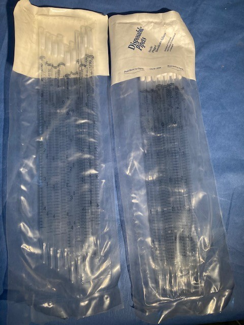 Borosilicate Glass 5mL 1/10 in Disposable Plugged Serological Grad. Pipets 130 