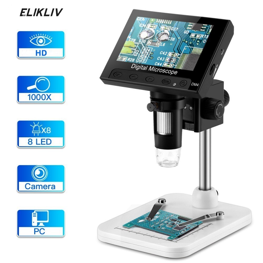 Elikliv Coin Microscope 1000X 4.3” LCD Digital Microscope with Screen USB HD